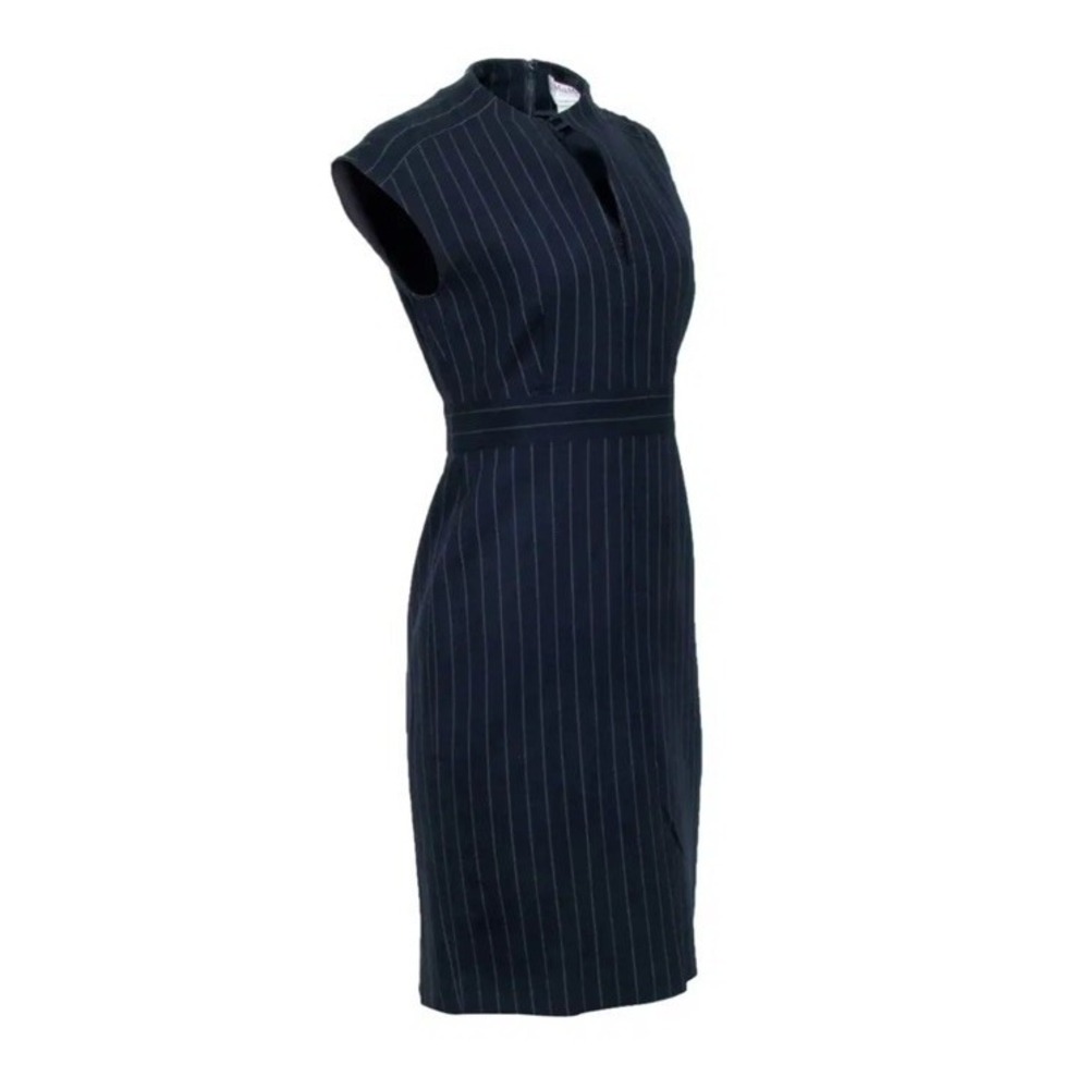 Max Mara Black Wool Pinstripe Sheath Dress Cap Sleeve Size 6 - Picture 4 of 14